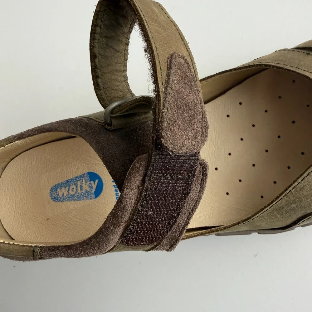 Wolky Charlotte EUC Comfort Wedge Olive Nubuck Mary Jane  Shoe EU 38 US 7 7.5
